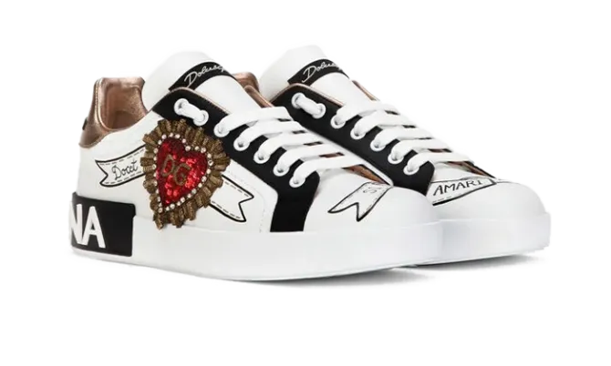 DOLCE & GABBANA PORTOFINO CUERO CON BORDADO BLANCAS - Imagen 3