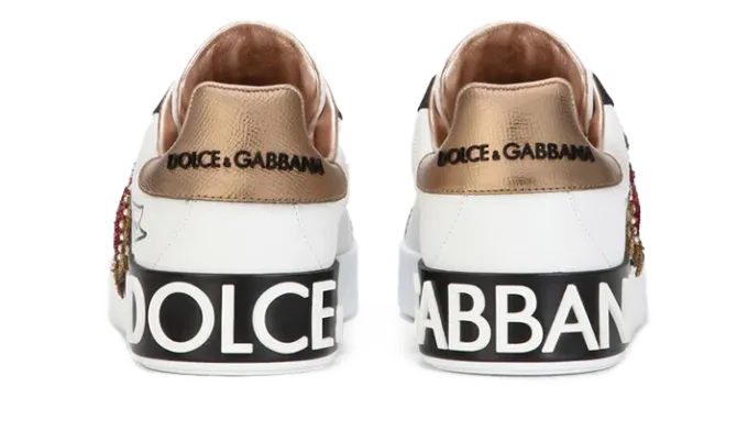 DOLCE & GABBANA PORTOFINO CUERO CON BORDADO BLANCAS - Imagen 4