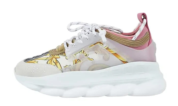 VERSACE CHAIN REACTION WHITE PINK YELLOW BAROCCO RÉPLICA